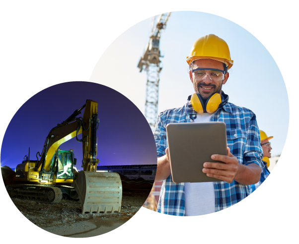 Employee using construction worker software